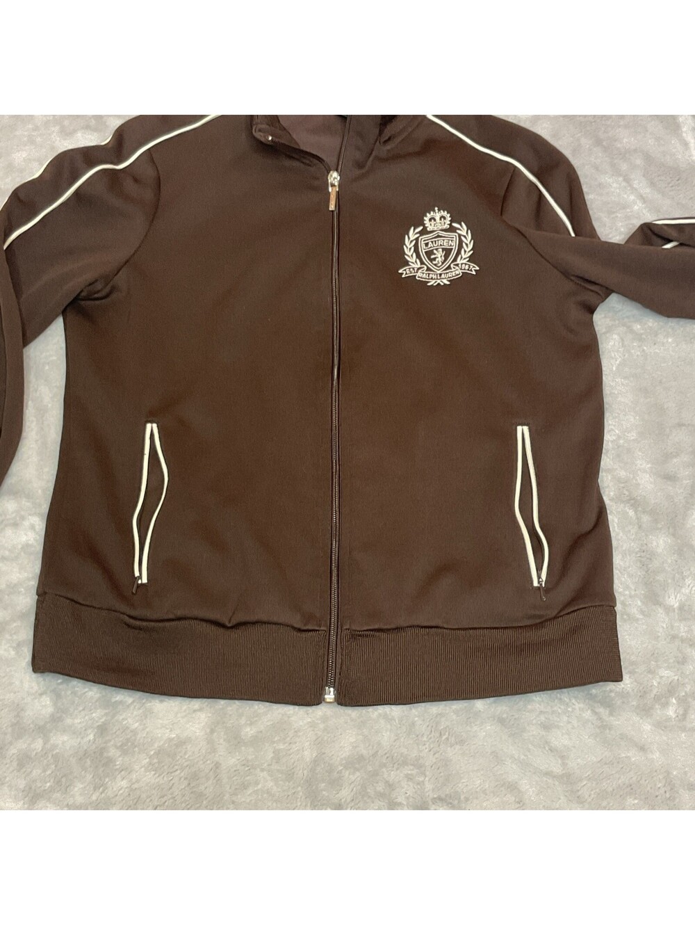 Lauren Active Ralph Lauren Brown Track Jacket Women Size Petite Medium - Picture 9 of 11